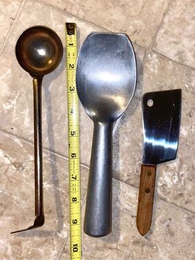 3 Vintage utensils: 1 sm. ladle, 1 aluminum ice cream spade & 1 cheese knife